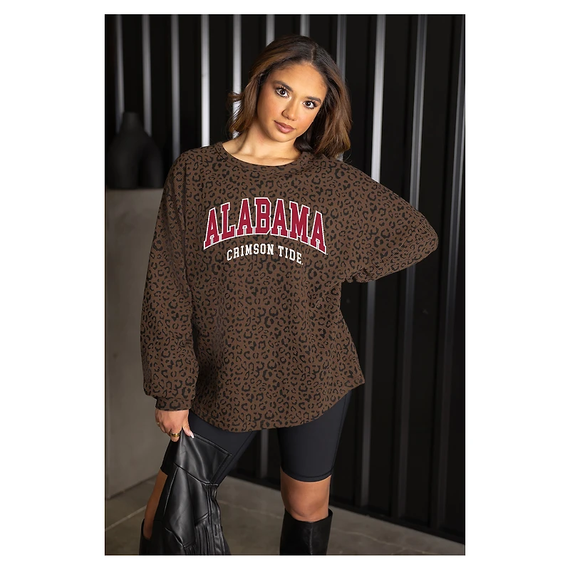 Women's Gameday Couture Brown Alabama Crimson Tide Leopard Oversized Sweatshirt