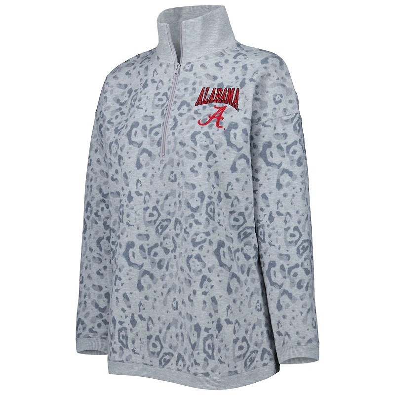Sweat Gameday Couture gris chiné Alabama Crimson Tide léopard quart zippé pour femme