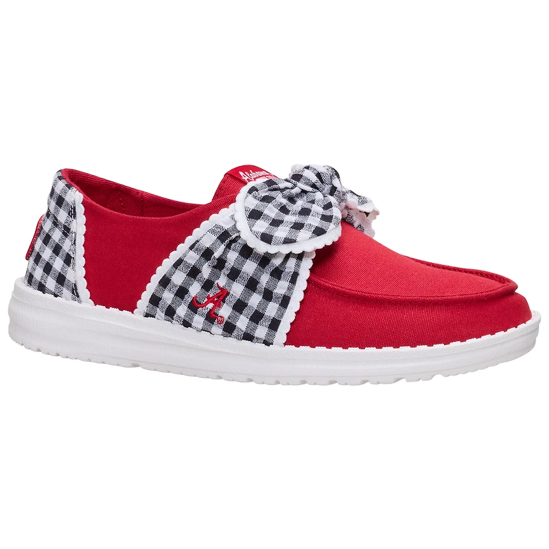 Chaussures décontractées à enfiler pour femme Hey Dude Crimson Tide Wendy Bow, couleur cramoisie/blanche, Alabama