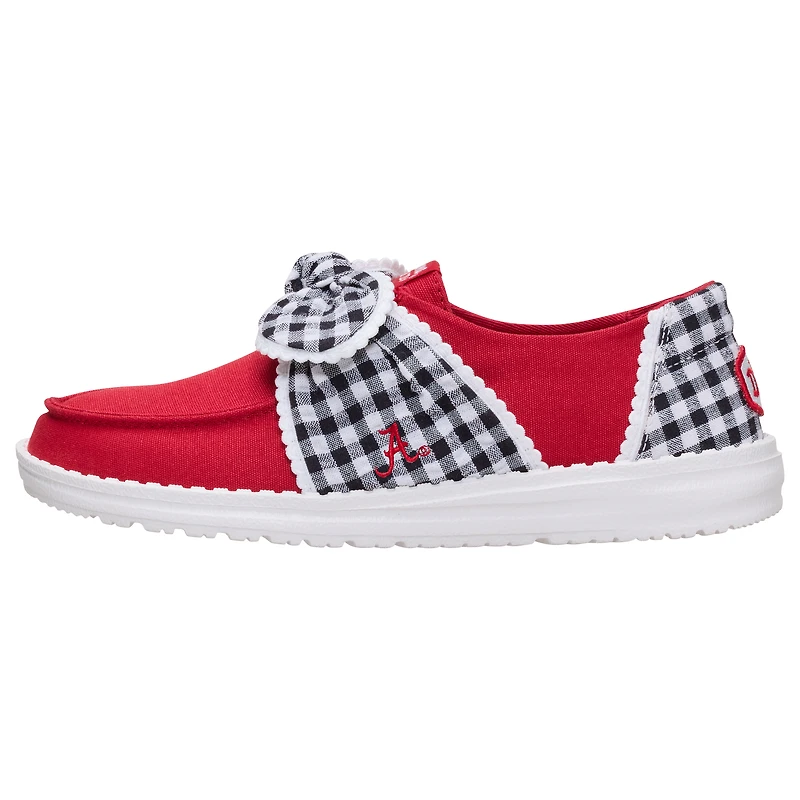Chaussures décontractées à enfiler pour femme Hey Dude Crimson Tide Wendy Bow, couleur cramoisie/blanche, Alabama