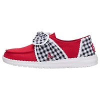 Chaussures décontractées à enfiler pour femme Hey Dude Crimson Tide Wendy Bow, couleur cramoisie/blanche, Alabama