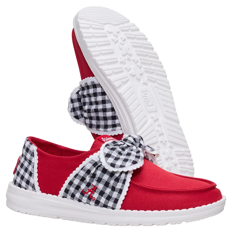 Chaussures décontractées à enfiler pour femme Hey Dude Crimson Tide Wendy Bow, couleur cramoisie/blanche, Alabama