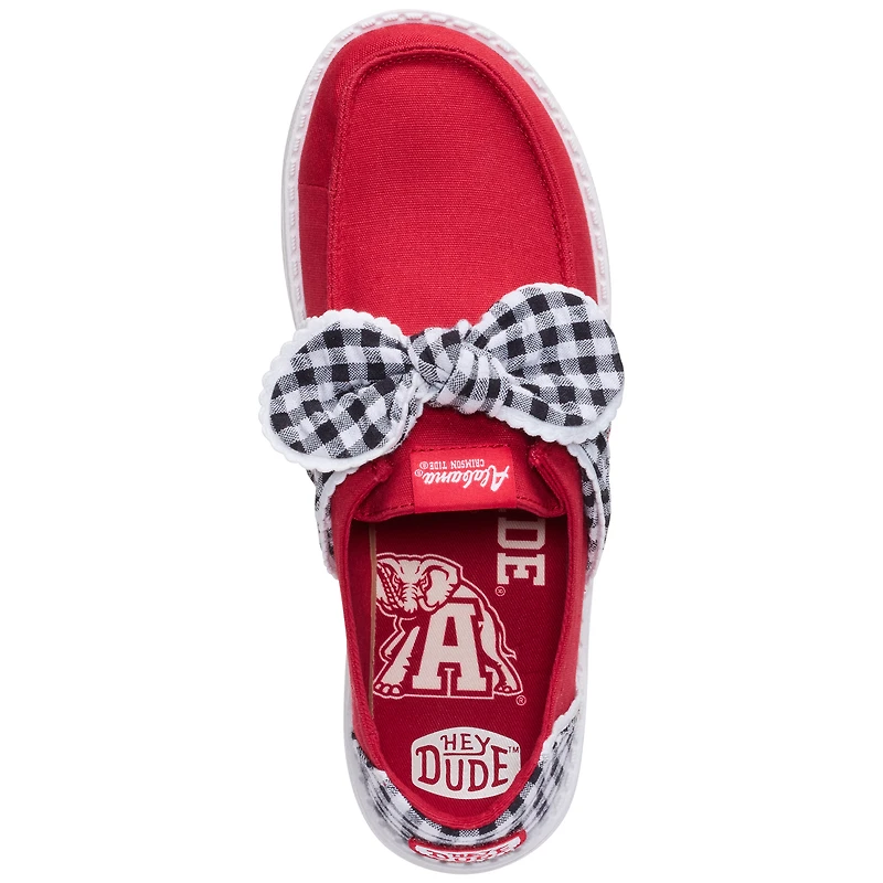 Chaussures décontractées à enfiler pour femme Hey Dude Crimson Tide Wendy Bow, couleur cramoisie/blanche, Alabama