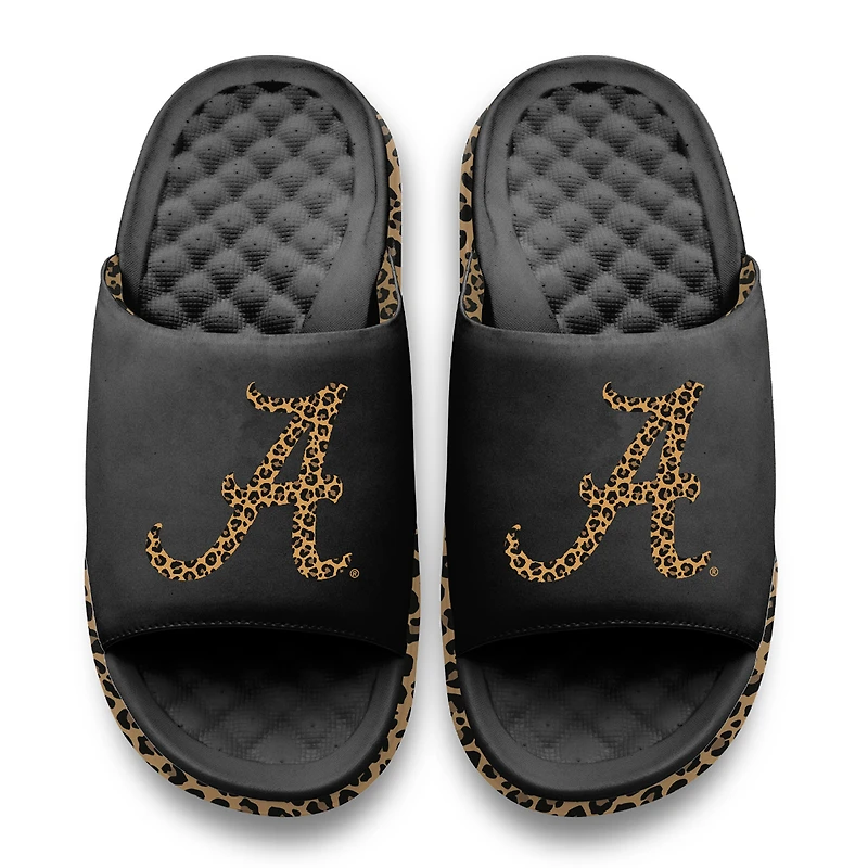 Sandales à enfiler ISlide pour femmes, motif léopard noir Alabama Crimson Tide