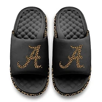 Sandales à enfiler ISlide pour femmes, motif léopard noir Alabama Crimson Tide