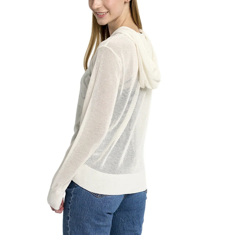 Pull à capuche avec fermeture éclair sur toute la longueur en maille ton pour femme Lusso Cream Alabama Crimson Tide