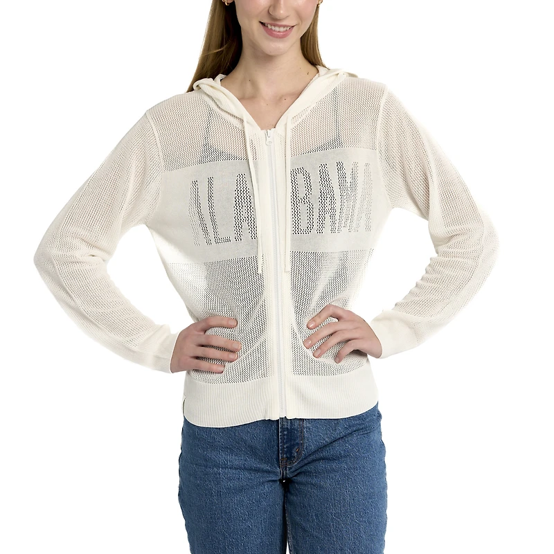Pull à capuche avec fermeture éclair sur toute la longueur en maille ton pour femme Lusso Cream Alabama Crimson Tide