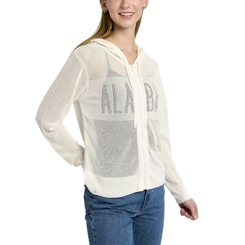 Pull à capuche avec fermeture éclair sur toute la longueur en maille ton pour femme Lusso Cream Alabama Crimson Tide