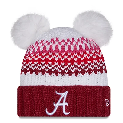 Bonnet en tricot à revers imprimé et double pompon New Era Alabama Crimson Tide pour femme