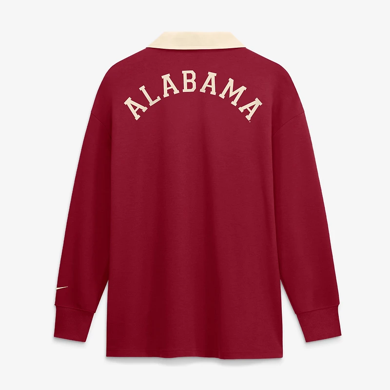 Women's Nike Crimson Alabama Tide Oversized Essential Dri-FIT Long Sleeve V-Neck Polo