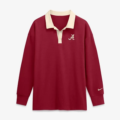 Women's Nike Crimson Alabama Tide Oversized Essential Dri-FIT Long Sleeve V-Neck Polo