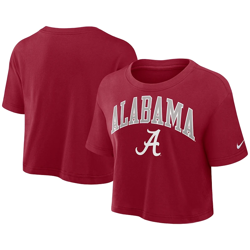Women's Nike Crimson Alabama Tide Power Pursuit Athletic Prep Arch Performance Cropped T-Shirt