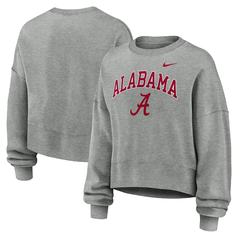 Women's Nike Heather Gray Alabama Crimson Tide Oversized Phoenix Arch Pullover Sweatshirt