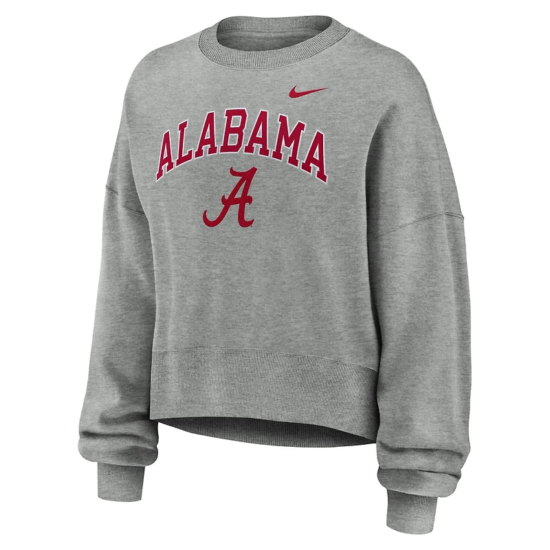 Women's Nike Heather Gray Alabama Crimson Tide Oversized Phoenix Arch Pullover Sweatshirt