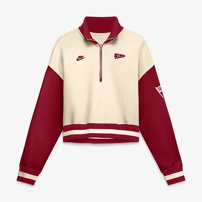 Pull court à col zippé Nike Alabama Crimson Tide oversize Legacy Color Block pour femme, coloris naturel/cramoisi