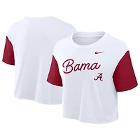 Women's Nike White/Crimson Alabama Crimson Tide Color-Block Script Dri-FIT Cropped T-Shirt
