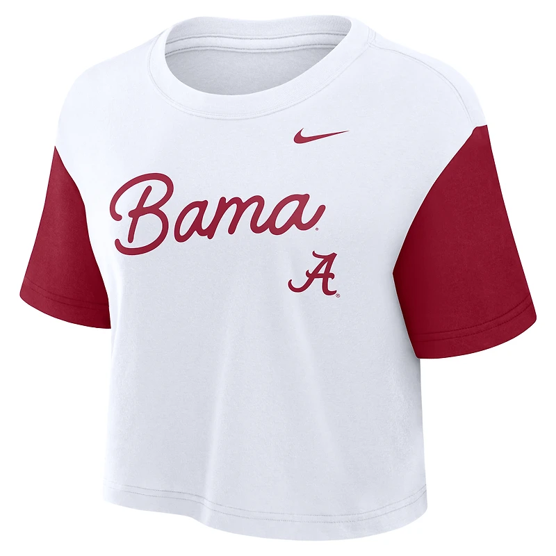 T-shirt court Nike Dri-FIT Alabama Crimson Tide pour femme, blanc/cramoisi