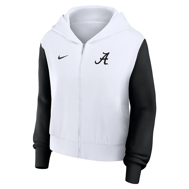 Women's Nike White Alabama Crimson Tide Cropped Color-Block Script Full-Zip Hoodie