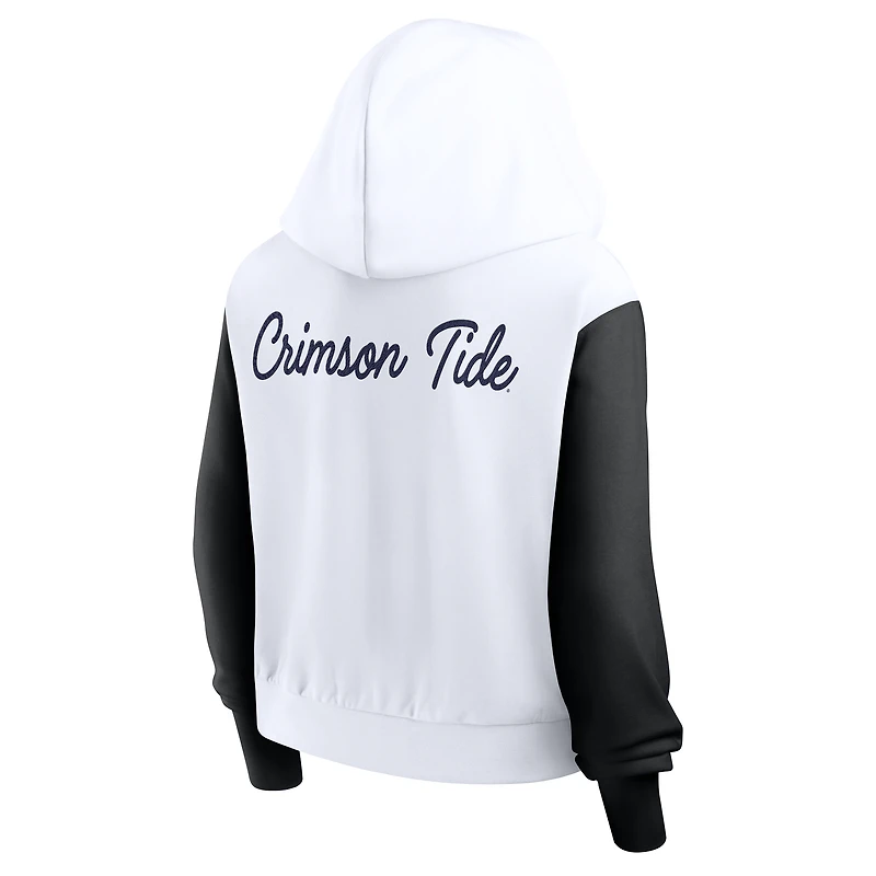 Women's Nike White Alabama Crimson Tide Cropped Color-Block Script Full-Zip Hoodie