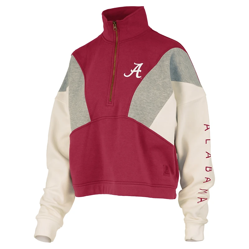 Women's Pressbox  Crimson Alabama Tide Ferrara Color Block Quarter-Zip Sweatshirt