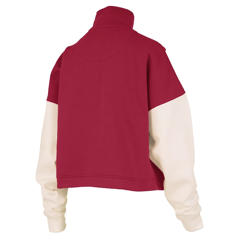 Women's Pressbox  Crimson Alabama Tide Ferrara Color Block Quarter-Zip Sweatshirt