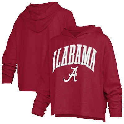 Women's Pressbox  Crimson Alabama Tide Nelson Arch Over Logo Long Sleeve Hooded Slub T-Shirt