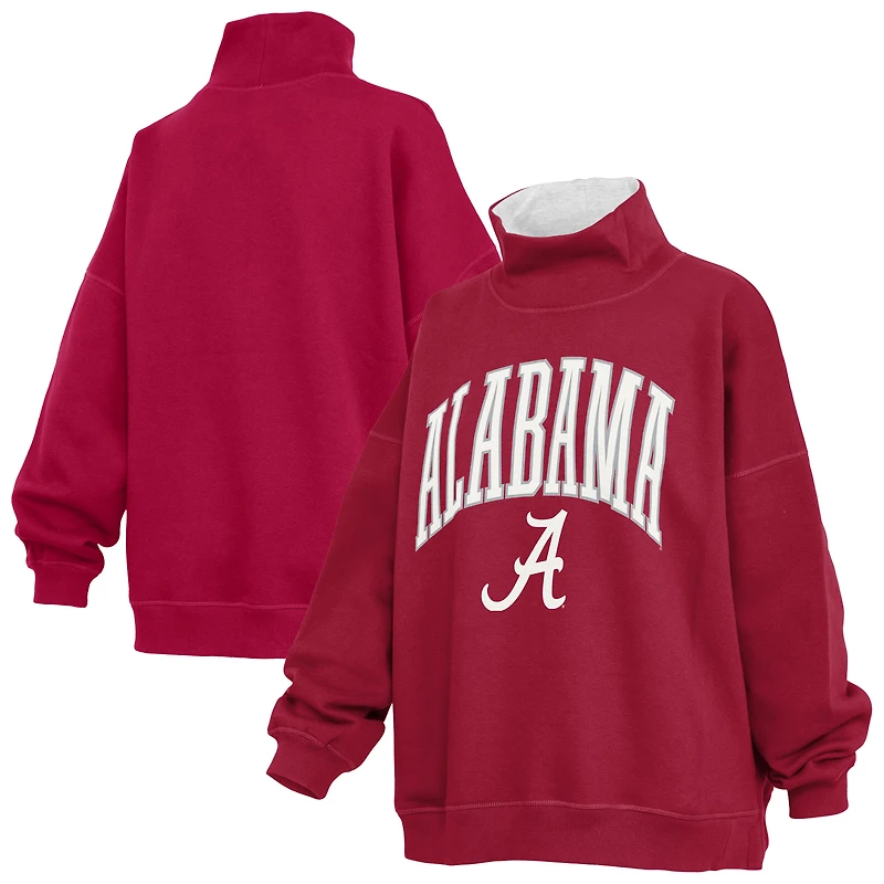 Women's Pressbox Crimson Alabama Tide Oversized Mock Neck Sweatshirt