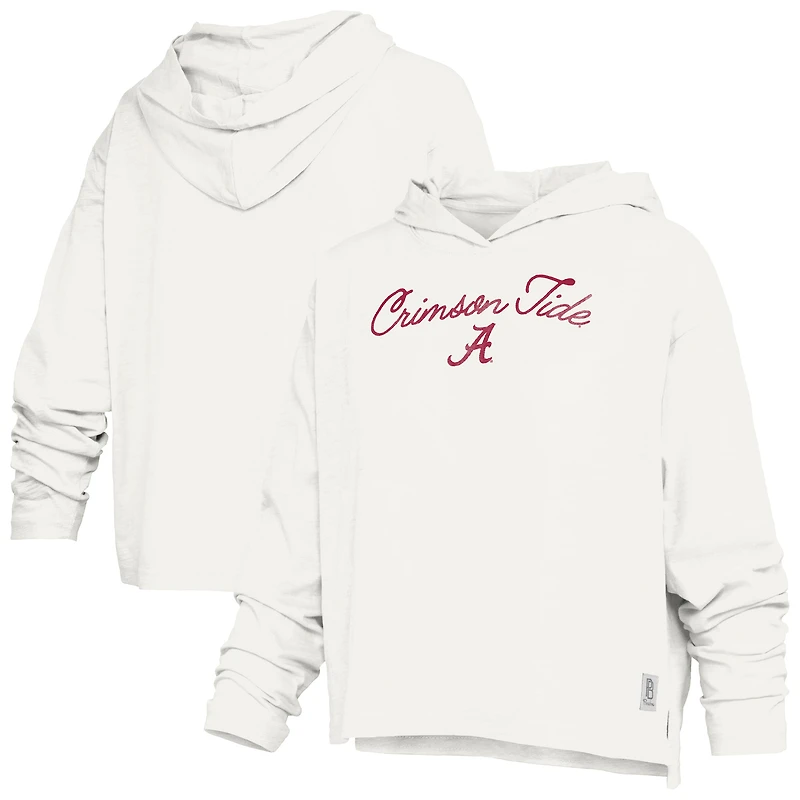 Women's Pressbox White Alabama Crimson Tide Faye Long Sleeve Hooded Slub T-Shirt