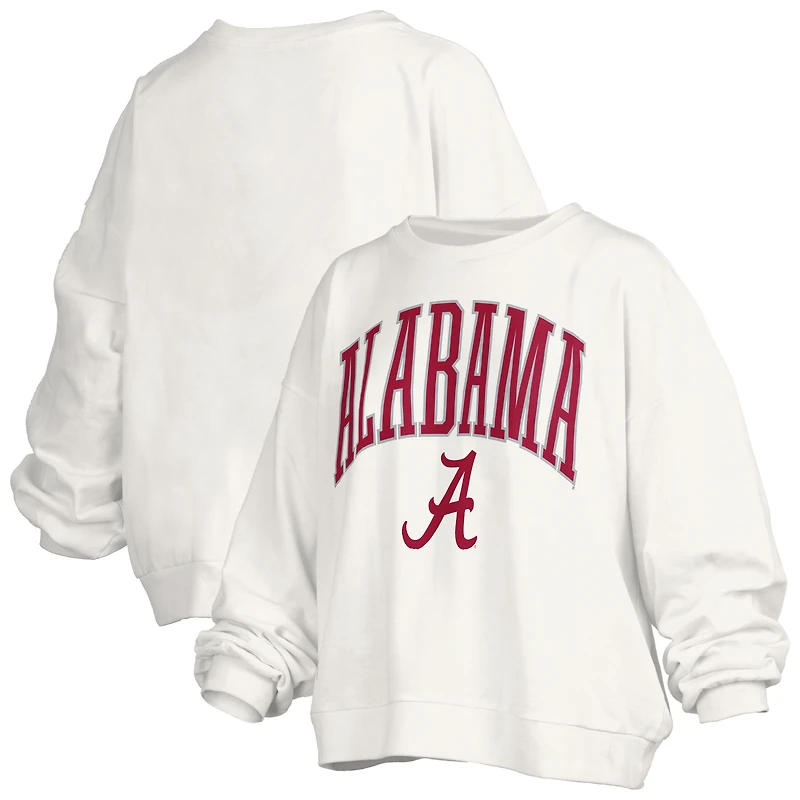Sweat-shirt oversize à col rond pour femme, blanc, Alabama Crimson Tide, Janise Arch Over, longueur la taille, avec logo