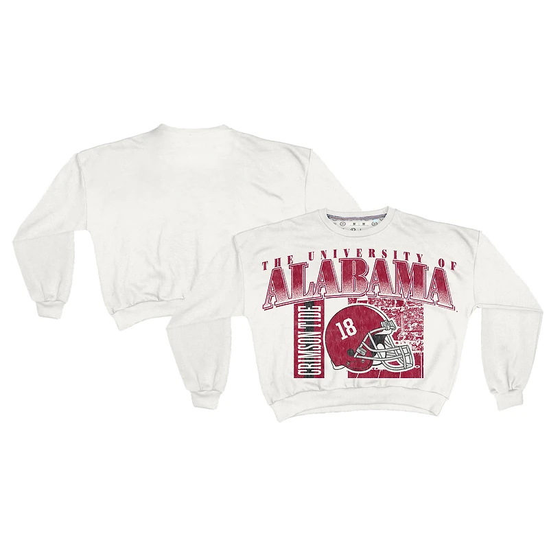 Women's Pressbox White Alabama Crimson Tide Oversized Janice Retro Waist-Length Sweatshirt