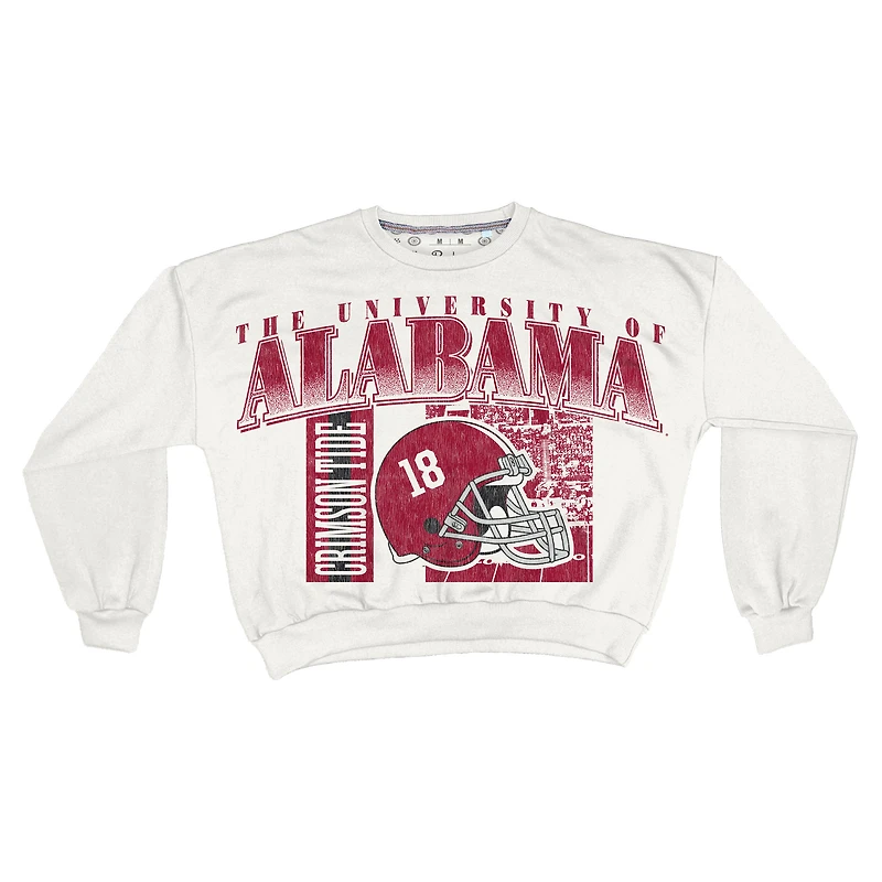 Sweat-shirt rétro surdimensionné Janice blanc Alabama Crimson Tide pour femme, longueur à la taille