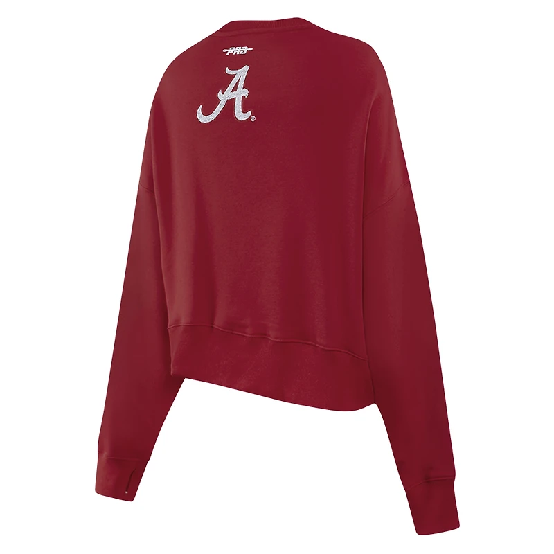Women's Pro Standard Crimson Alabama Tide Sequin Boxy Cropped Pullover Sweatshirt