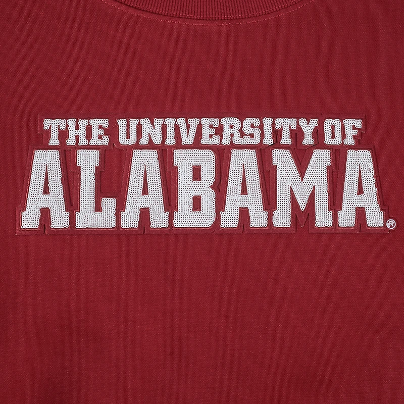 Women's Pro Standard Crimson Alabama Tide Sequin Boxy Cropped Pullover Sweatshirt