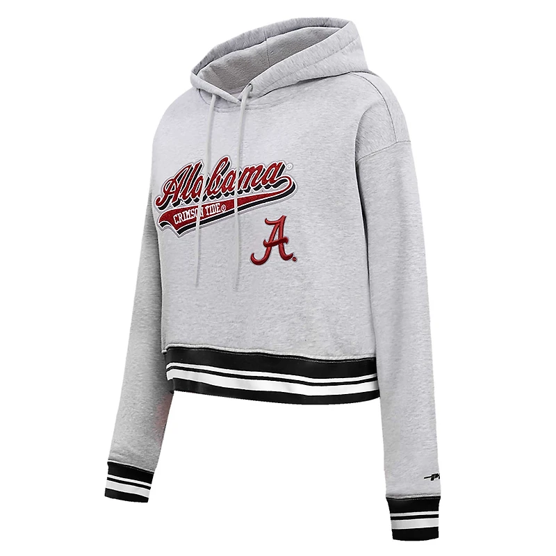 Women's Pro Standard Heather Gray Alabama Crimson Tide Script Tail Fleece Cropped Pullover Hoodie
