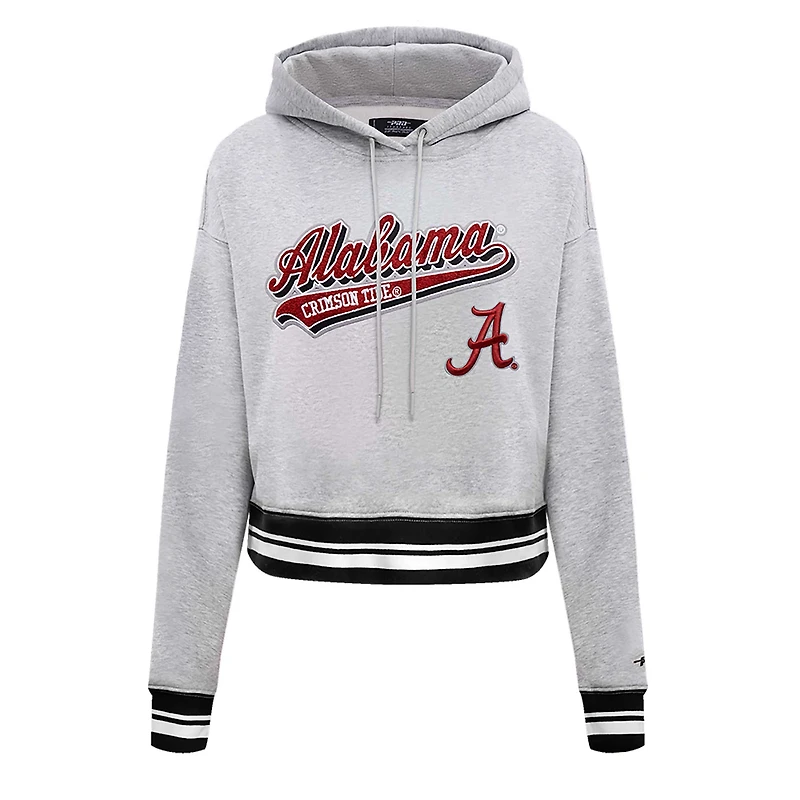 Women's Pro Standard Heather Gray Alabama Crimson Tide Script Tail Fleece Cropped Pullover Hoodie