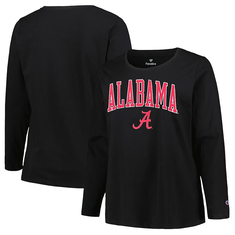 Women's Profile Black Alabama Crimson Tide Plus Arch Over Logo Scoop Neck Long Sleeve T-Shirt