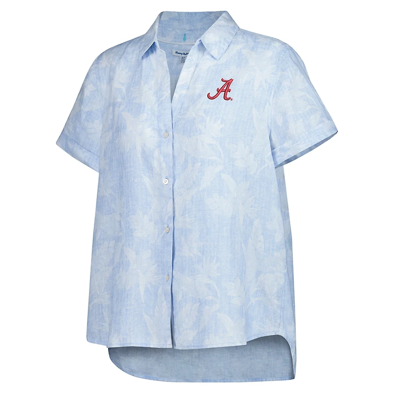 Women's Tommy Bahama Light Blue Alabama Crimson Tide Legacy Leaves Camp Button-Up Shirt