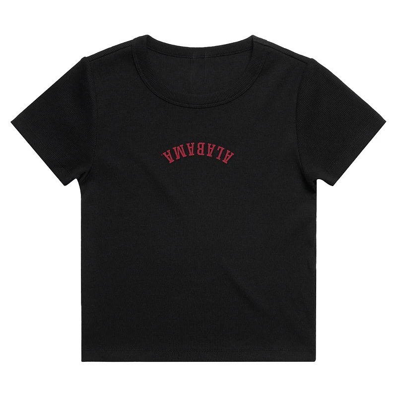 Women's Uscape Apparel  Black Alabama Crimson Tide Upside Down Embroidery Ribbed Cropped T-Shirt
