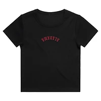 Women's Uscape Apparel  Black Alabama Crimson Tide Upside Down Embroidery Ribbed Cropped T-Shirt