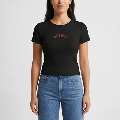 Women's Uscape Apparel Black Alabama Crimson Tide Upside Down Embroidery Ribbed Cropped T-Shirt