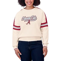 Women's WEAR by Erin Andrews  Cream Alabama Crimson Tide Chenille Woven Patch Stripe Pullover Sweater