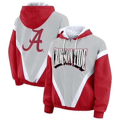 Veste coupe-vent à capuche entièrement zippée et colorblock Alabama Crimson Tide pour femme par Erin Andrews, couleur cramoisie/gris
