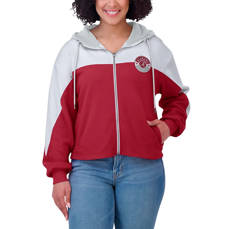 Women's WEAR by Erin Andrews Crimson/White Alabama Crimson Tide Color-Block Full-Zip Hoodie
