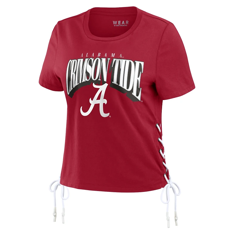 Women's WEAR by Erin Andrews Crimson Alabama Tide Side Lace-Up Modest Crop T-Shirt