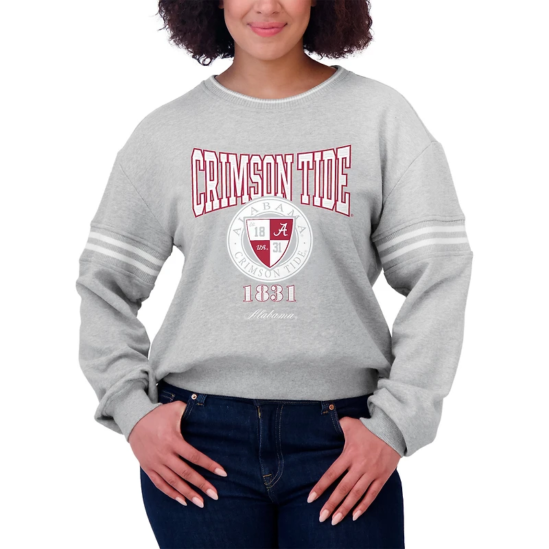 Women's WEAR by Erin Andrews Heather Gray Alabama Crimson Tide Classic Stripe Pullover Sweater