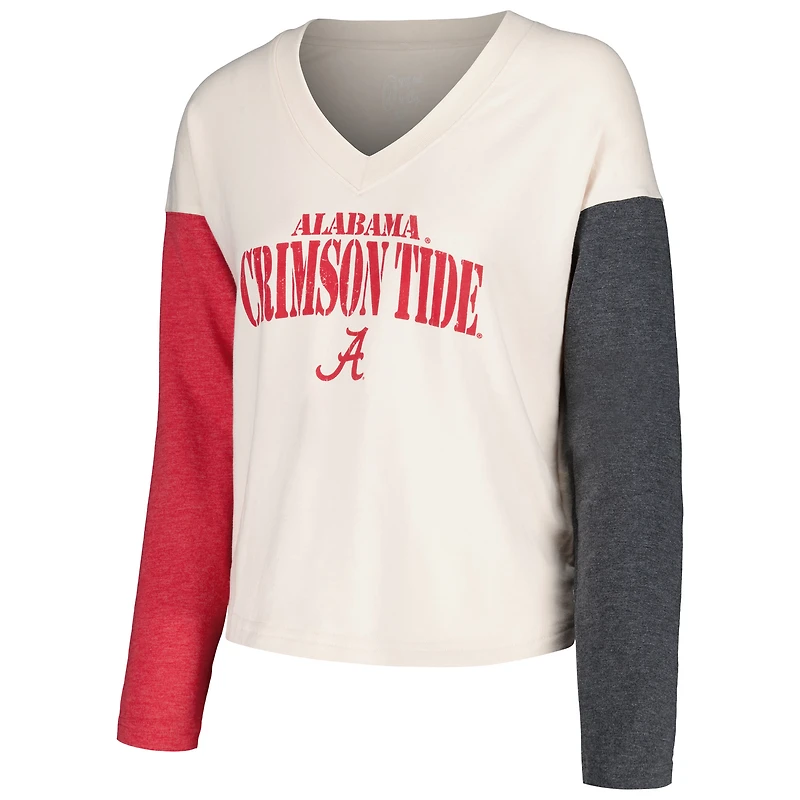 Wes & Willy Cream Alabama Crimson Tide T-shirt et short à manches longues col en V pour femme