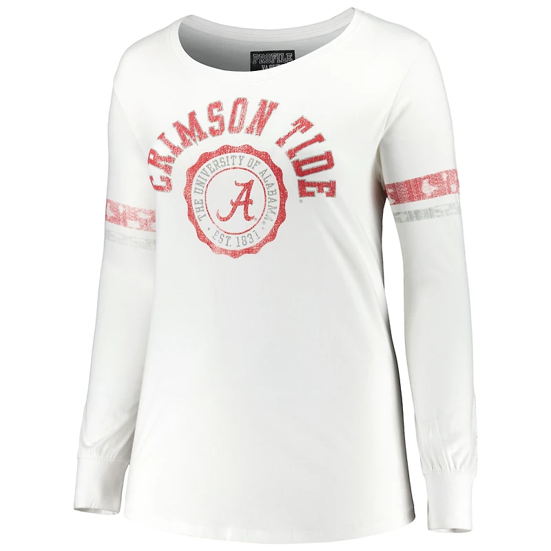 Women's White Alabama Crimson Tide Contrast Stripe Scoop Neck Long Sleeve T-Shirt
