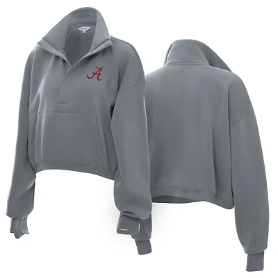 Women's ZooZatz Gray Alabama Crimson Tide Cropped Powerhouse Half-Snap Sweatshirt