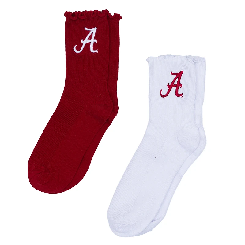 Lot de deux paires de chaussettes mi-mollet ZooZatz blanches/cramoisies Alabama Crimson Tide pour femme