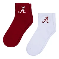 Women's ZooZatz White/Crimson Alabama Crimson Tide Two-Pack Quarter-Length Socks